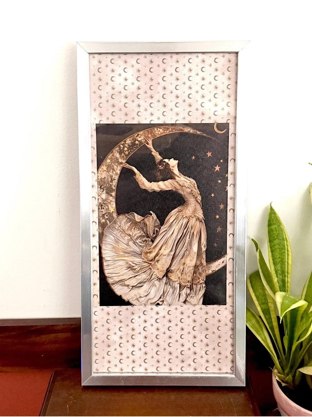 Celestial Moon Goddess Canvas Art Print Vintage Style Silver Framed Wall Art